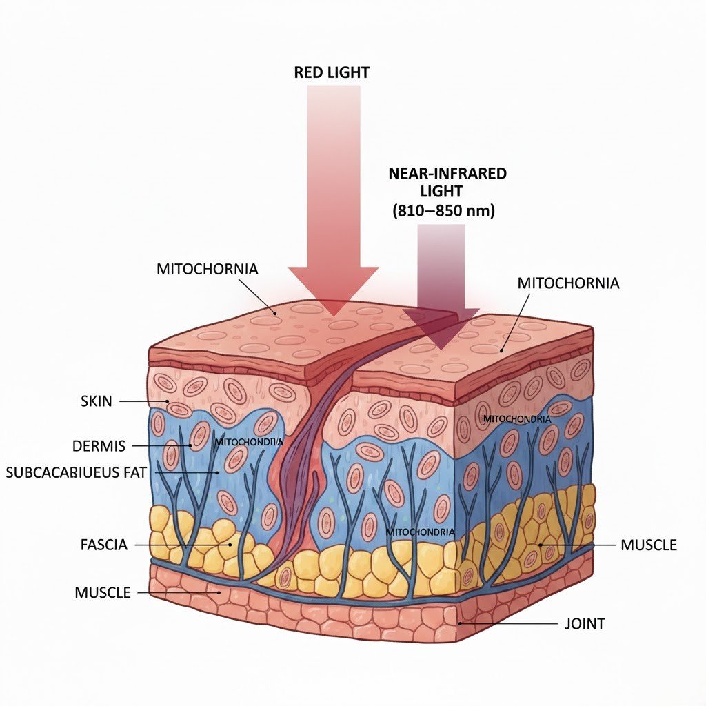 Red and near-infrared light enter the body at different depths